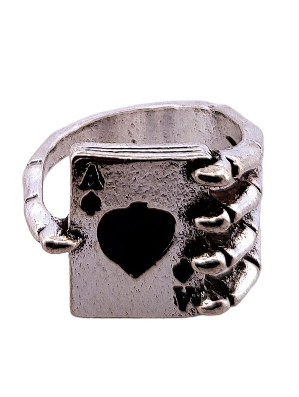 Ace of Spade Skeleton Antique Silver Ring, Size 8.5 404